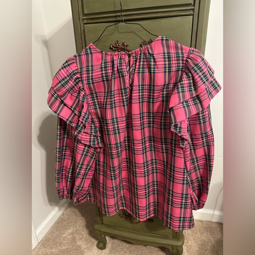 entro Pink Plaid Ruffle Sleeve Top nwt - Picture 4 of 7